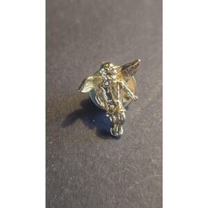 Gold Tone Angel Cherub Lapel Pin Small Religious Guardian Costume Jewelry